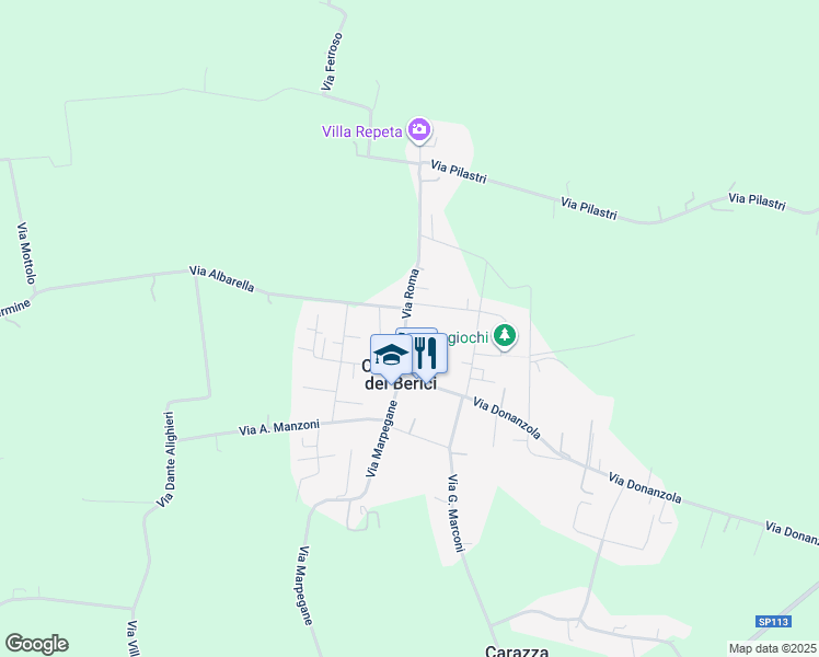 map of restaurants, bars, coffee shops, grocery stores, and more near 38 Via Roma in Campiglia dei Berici