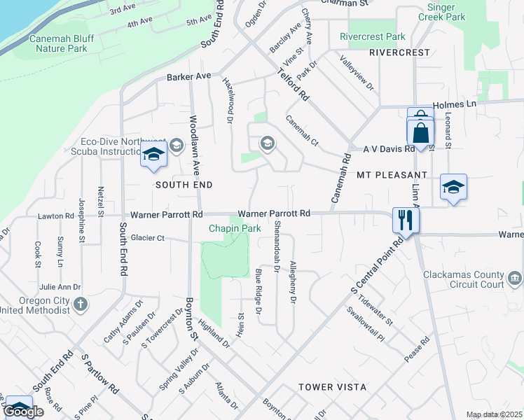 map of restaurants, bars, coffee shops, grocery stores, and more near 393 Warner Parrott Road in Oregon City