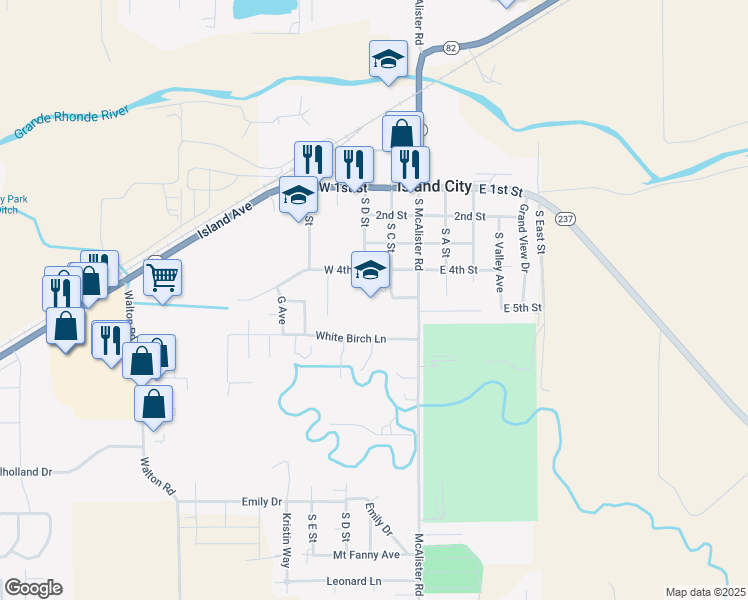 map of restaurants, bars, coffee shops, grocery stores, and more near 10201 West 4th Street in La Grande