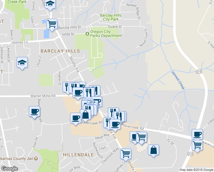 map of restaurants, bars, coffee shops, grocery stores, and more near 1301 Otter Lane in Oregon City