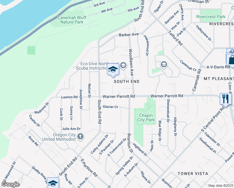 map of restaurants, bars, coffee shops, grocery stores, and more near 151 Warner Parrott Road in Oregon City