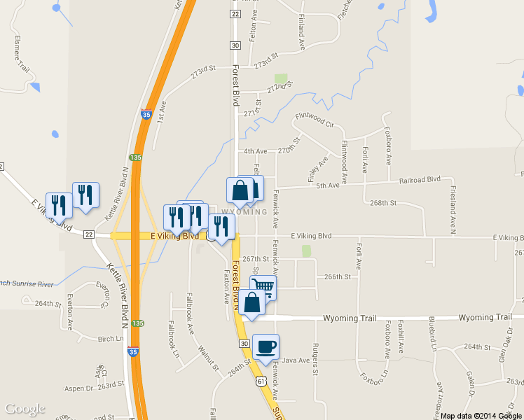 map of restaurants, bars, coffee shops, grocery stores, and more near 26795 Felton Avenue in Wyoming