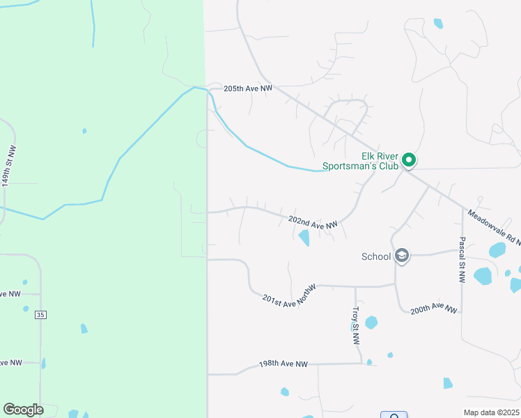 map of restaurants, bars, coffee shops, grocery stores, and more near 14285 202nd Avenue Northwest in Elk River