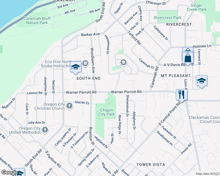 map of restaurants, bars, coffee shops, grocery stores, and more near 355 Warner Parrott Road in Oregon City