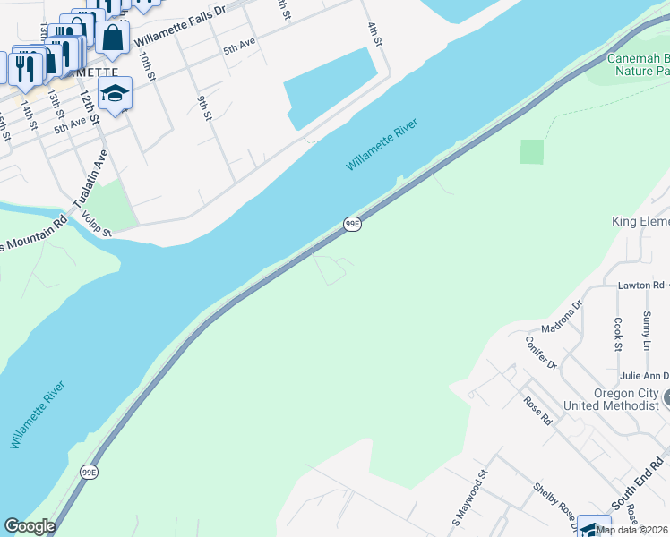 map of restaurants, bars, coffee shops, grocery stores, and more near 18798 Oregon 99E in Oregon City