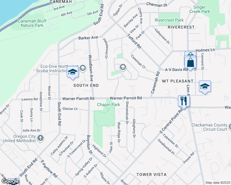 map of restaurants, bars, coffee shops, grocery stores, and more near 393 Warner Parrott Road in Oregon City