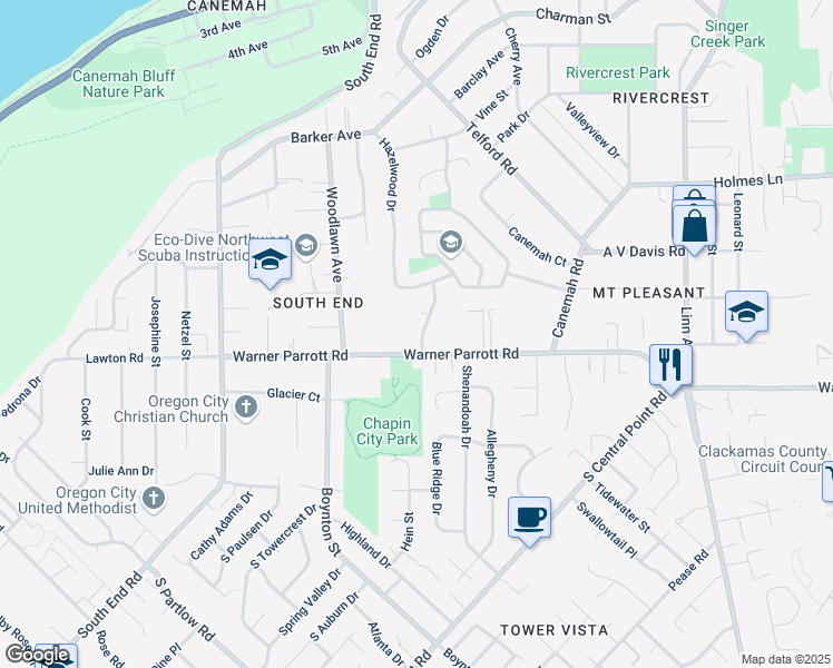 map of restaurants, bars, coffee shops, grocery stores, and more near 355 Warner Parrott Road in Oregon City