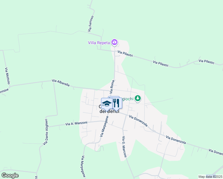 map of restaurants, bars, coffee shops, grocery stores, and more near 38 Via Roma in Campiglia dei Berici