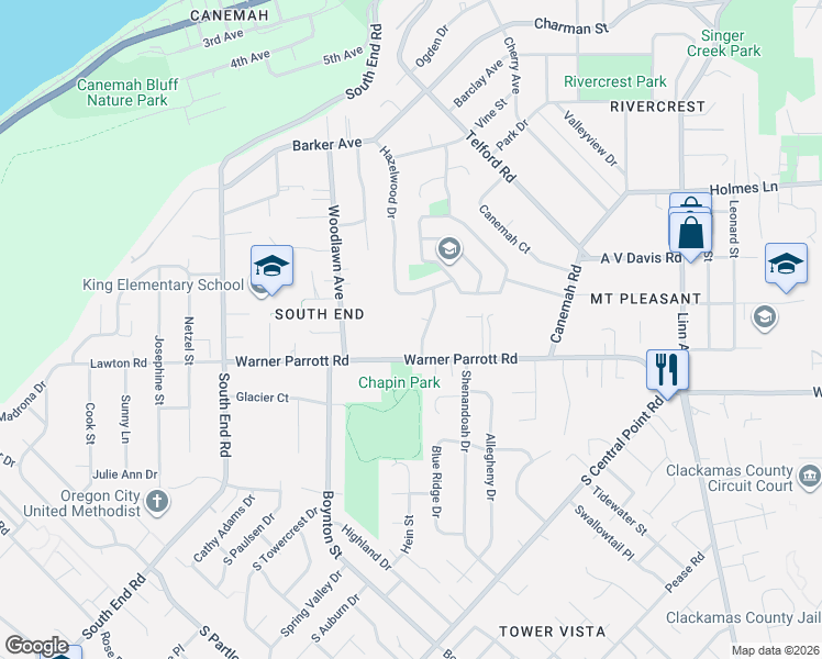 map of restaurants, bars, coffee shops, grocery stores, and more near 355 Warner Parrott Road in Oregon City