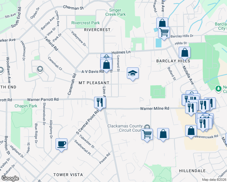 map of restaurants, bars, coffee shops, grocery stores, and more near 1231 Johnson Street in Oregon City