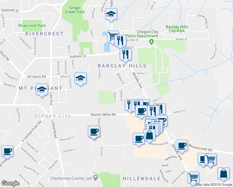 map of restaurants, bars, coffee shops, grocery stores, and more near 1117 Kamm Street in Oregon City