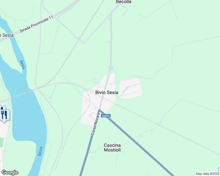 map of restaurants, bars, coffee shops, grocery stores, and more near 71 Corso Novara in Vercelli