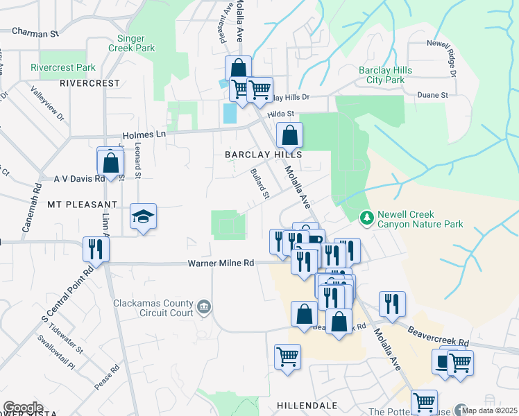 map of restaurants, bars, coffee shops, grocery stores, and more near 420 Warner Street in Oregon City