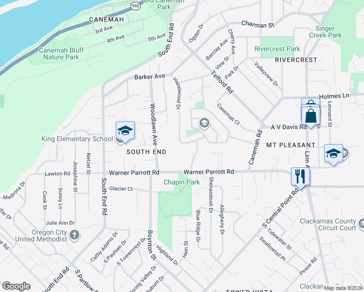 map of restaurants, bars, coffee shops, grocery stores, and more near 1010 Hazelwood Drive in Oregon City