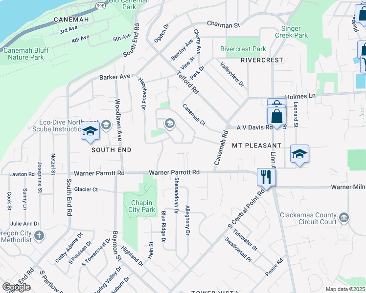 map of restaurants, bars, coffee shops, grocery stores, and more near 520 Hartke Loop in Oregon City
