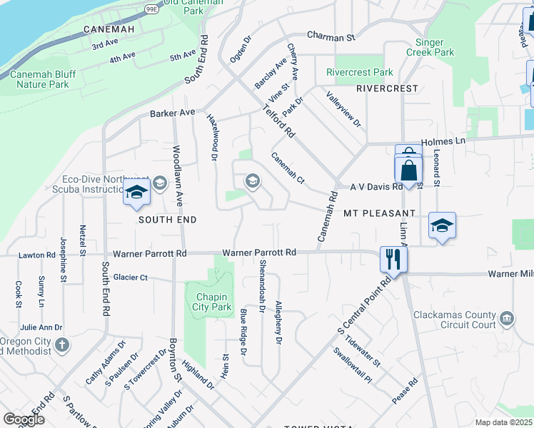 map of restaurants, bars, coffee shops, grocery stores, and more near 520 Hartke Loop in Oregon City