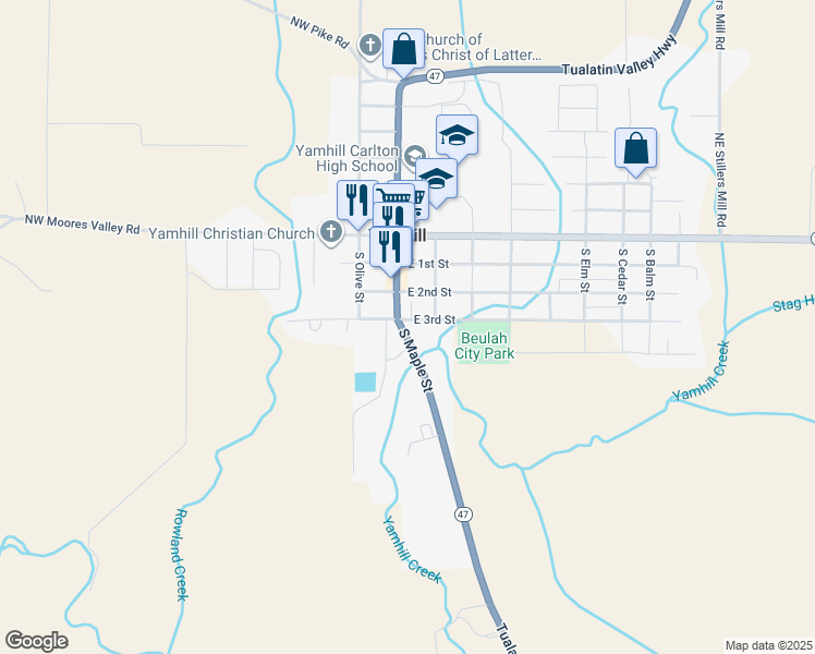 map of restaurants, bars, coffee shops, grocery stores, and more near 419 South Maple Street in Yamhill
