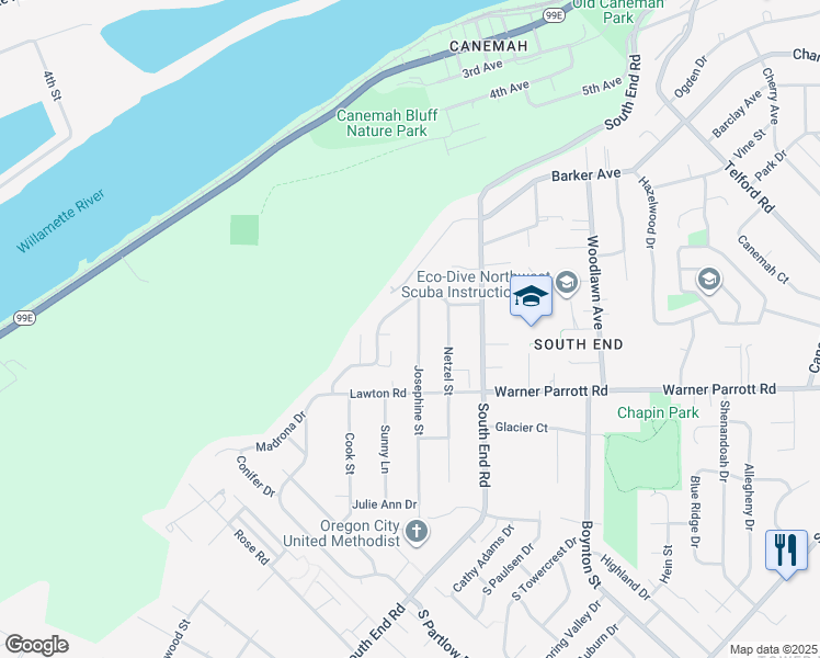 map of restaurants, bars, coffee shops, grocery stores, and more near 262 Amanda Court in Oregon City
