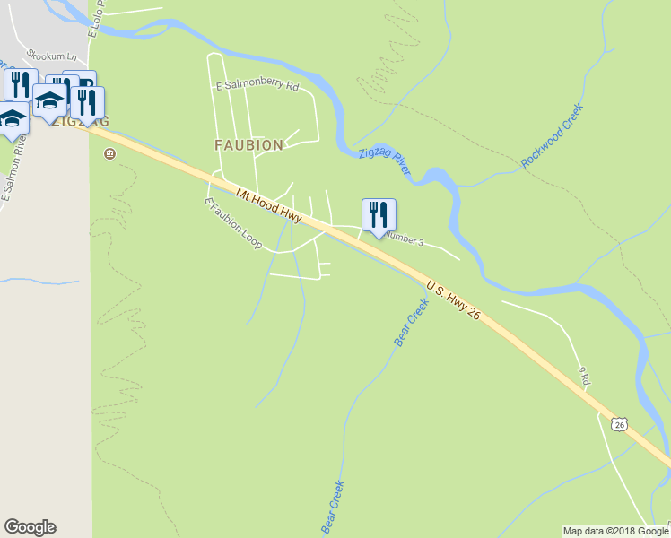 map of restaurants, bars, coffee shops, grocery stores, and more near 71340 East Thimbleberry Street in Rhododendron