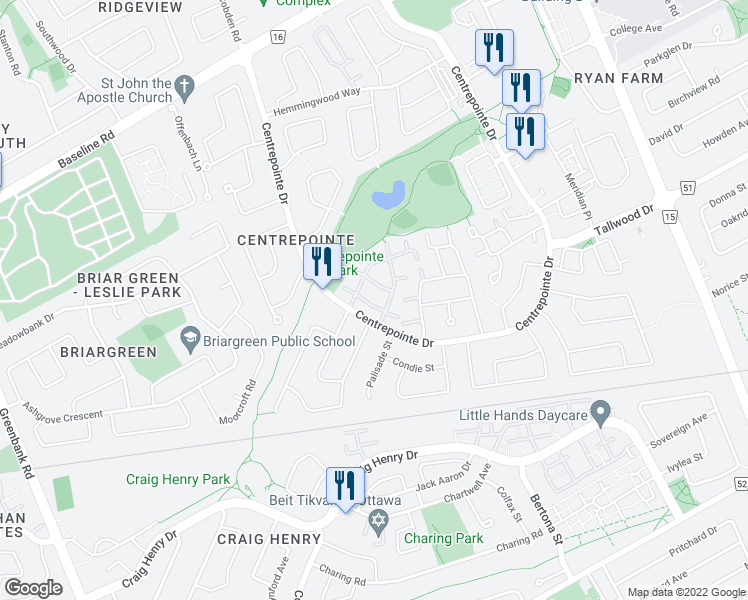 map of restaurants, bars, coffee shops, grocery stores, and more near in Ottawa