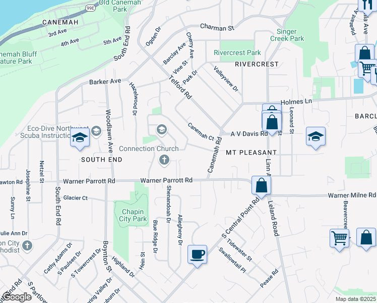 map of restaurants, bars, coffee shops, grocery stores, and more near 152 Randall Street in Oregon City