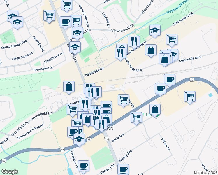 map of restaurants, bars, coffee shops, grocery stores, and more near 43 Roydon Place in Ottawa