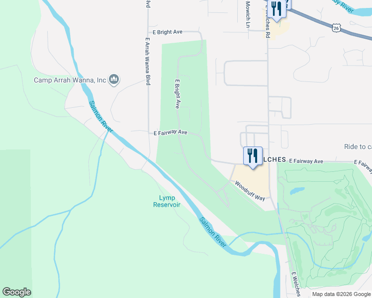 map of restaurants, bars, coffee shops, grocery stores, and more near 25484 E Bright Ave in Welches