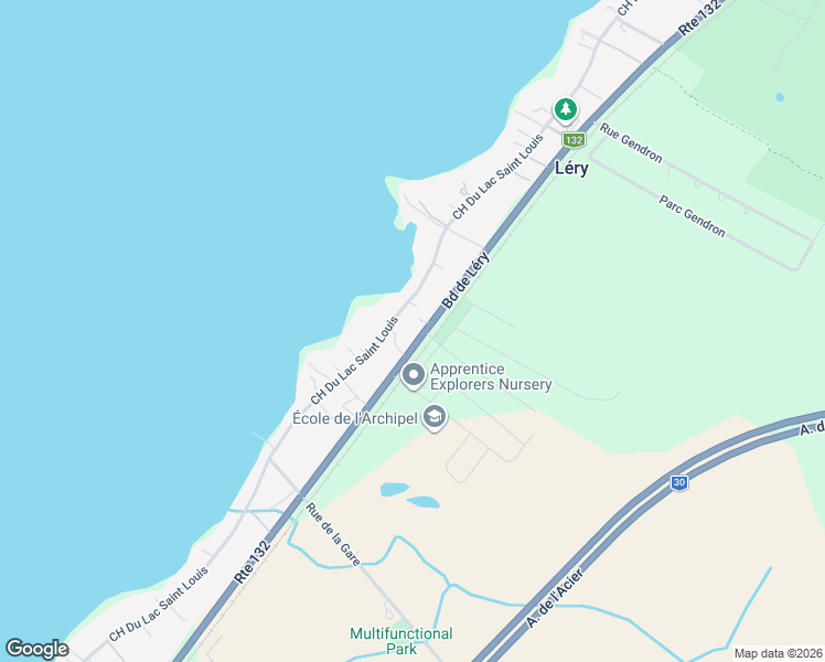 map of restaurants, bars, coffee shops, grocery stores, and more near 1370 Chemin du Lac-Saint-Louis in Léry