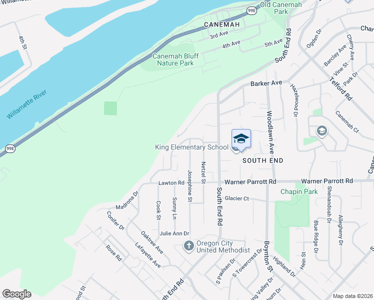 map of restaurants, bars, coffee shops, grocery stores, and more near 970 Josephine Street in Oregon City