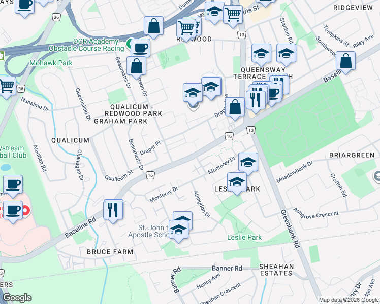 map of restaurants, bars, coffee shops, grocery stores, and more near in Ottawa