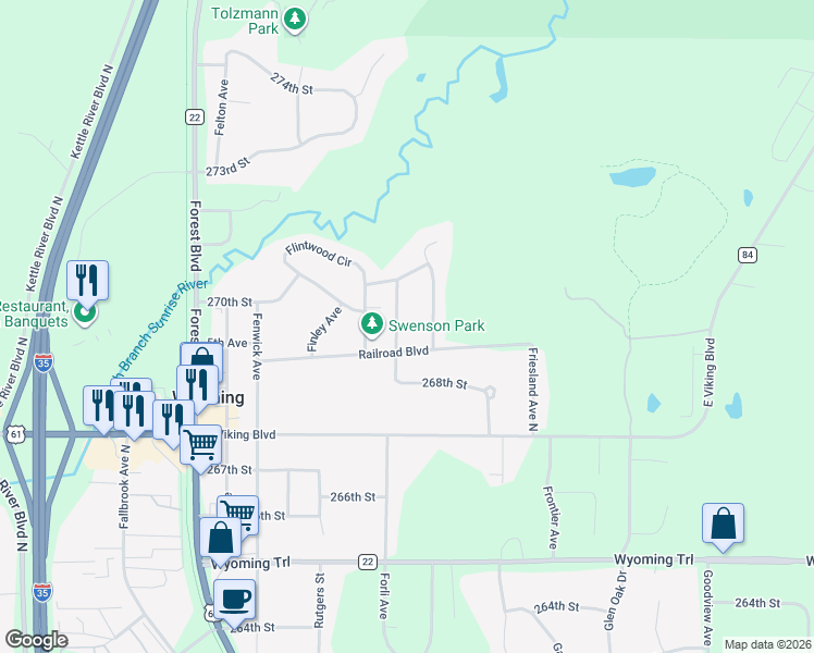 map of restaurants, bars, coffee shops, grocery stores, and more near 26912 Foxboro Avenue in Wyoming