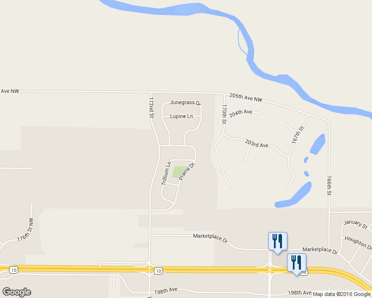 map of restaurants, bars, coffee shops, grocery stores, and more near 20304 Prairie Drive in Big Lake