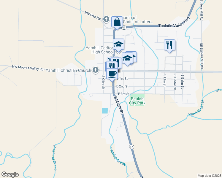 map of restaurants, bars, coffee shops, grocery stores, and more near 419 South Maple Street in Yamhill