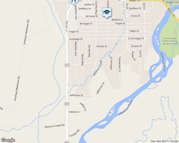 map of restaurants, bars, coffee shops, grocery stores, and more near 116 Moore's Creek Court in Ennis