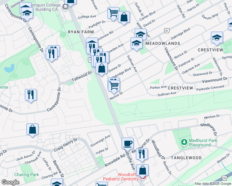 map of restaurants, bars, coffee shops, grocery stores, and more near 193 Norice Street in Ottawa