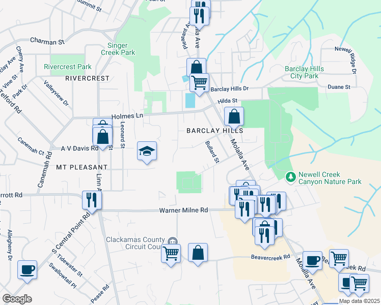 map of restaurants, bars, coffee shops, grocery stores, and more near 955 Laurel Lane in Oregon City