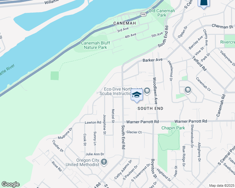 map of restaurants, bars, coffee shops, grocery stores, and more near 104 Pinewood Court in Oregon City