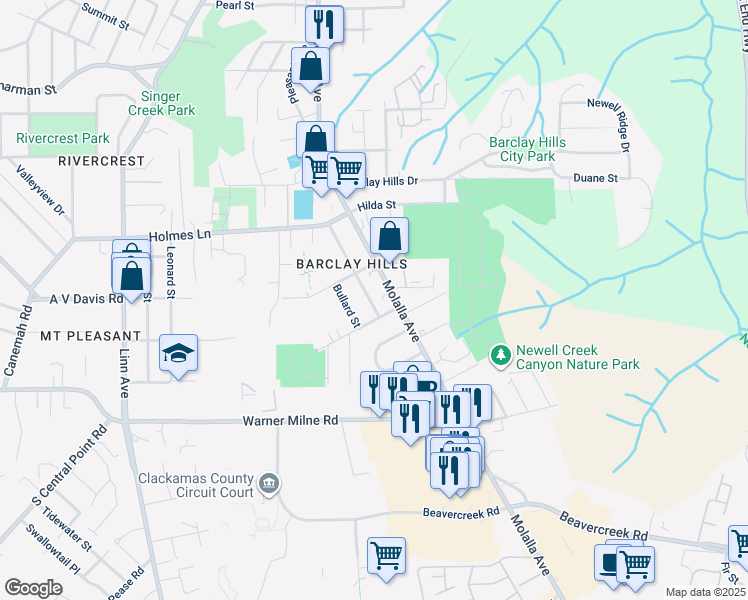 map of restaurants, bars, coffee shops, grocery stores, and more near 1014 Prospect Street in Oregon City