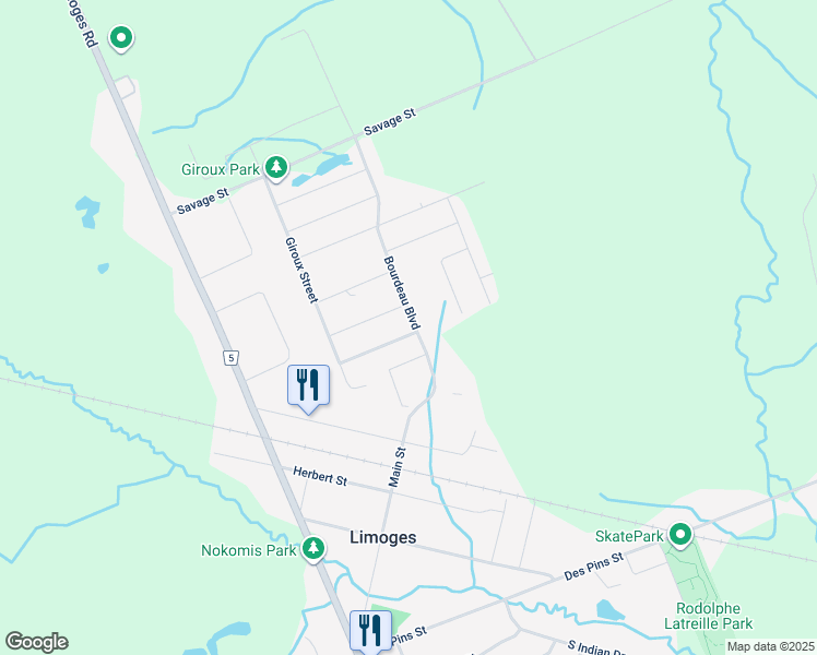 map of restaurants, bars, coffee shops, grocery stores, and more near 100 Royal Court Street in Limoges