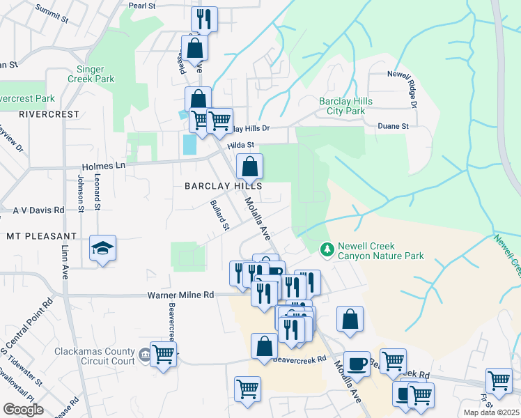 map of restaurants, bars, coffee shops, grocery stores, and more near 1020 Molalla Avenue in Oregon City