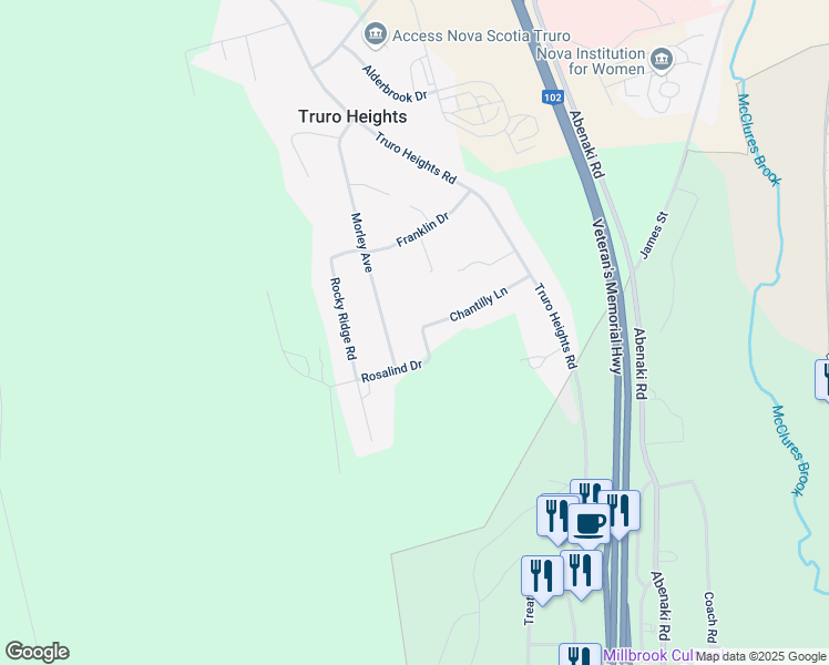 map of restaurants, bars, coffee shops, grocery stores, and more near 6 Roslindale Drive in Truro Heights