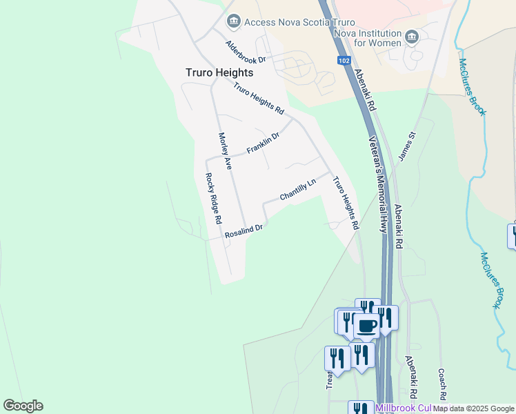 map of restaurants, bars, coffee shops, grocery stores, and more near 6 Roslindale Drive in Truro Heights