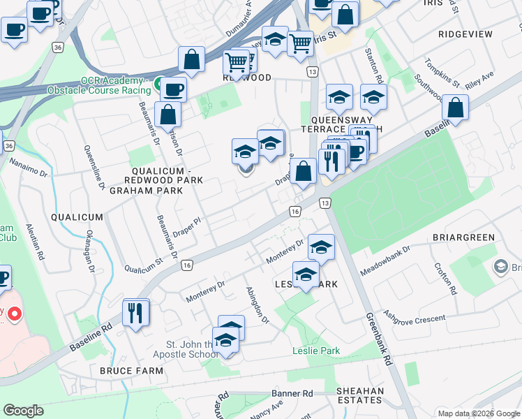 map of restaurants, bars, coffee shops, grocery stores, and more near 1302 Cornell Street in Ottawa