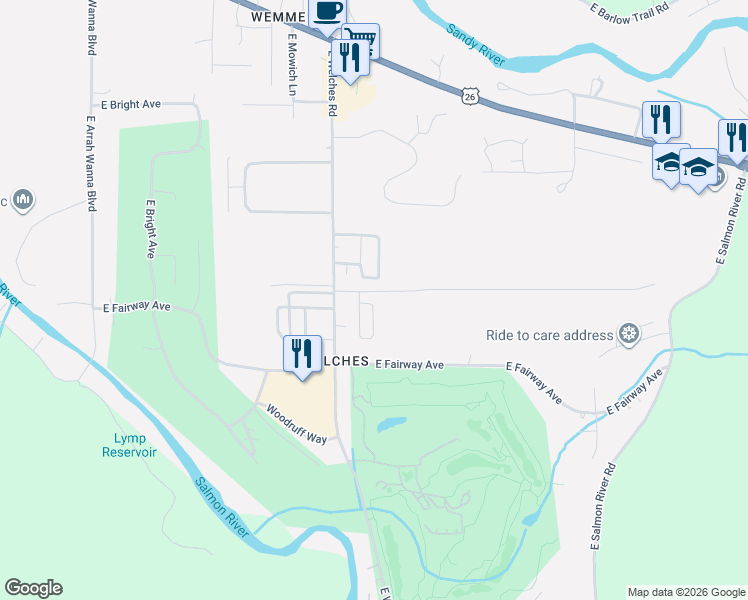 map of restaurants, bars, coffee shops, grocery stores, and more near 25482 East Cedar Glen Loop in Mount Hood Village