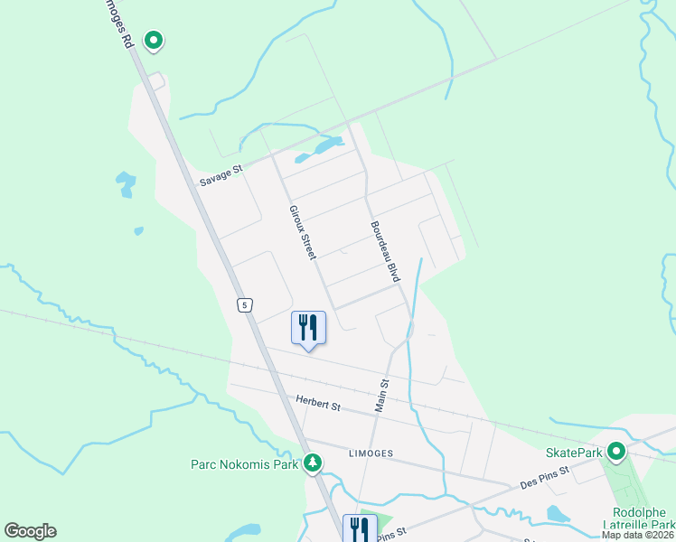 map of restaurants, bars, coffee shops, grocery stores, and more near 122 Desjardins Street in Limoges