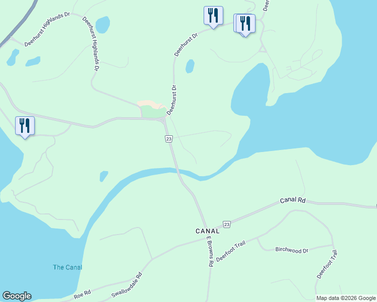 map of restaurants, bars, coffee shops, grocery stores, and more near Canal Road in Huntsville