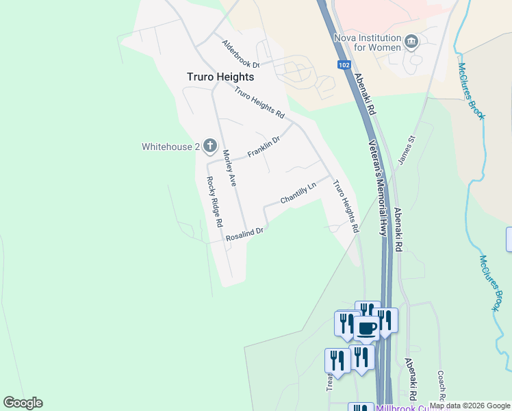 map of restaurants, bars, coffee shops, grocery stores, and more near 2 Roslindale Drive in Truro Heights