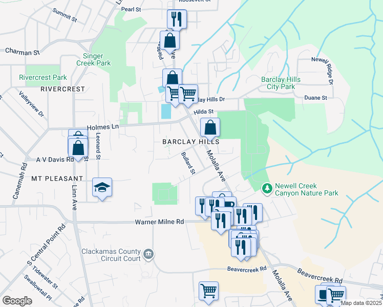map of restaurants, bars, coffee shops, grocery stores, and more near 1014 Prospect Street in Oregon City