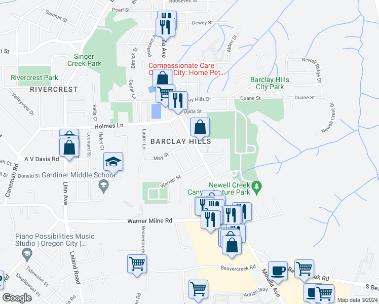 map of restaurants, bars, coffee shops, grocery stores, and more near 1011 Prospect Street in Oregon City