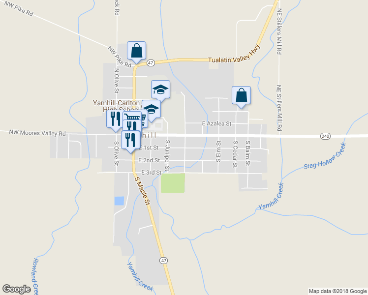 map of restaurants, bars, coffee shops, grocery stores, and more near 198 South Hemlock Street in Yamhill